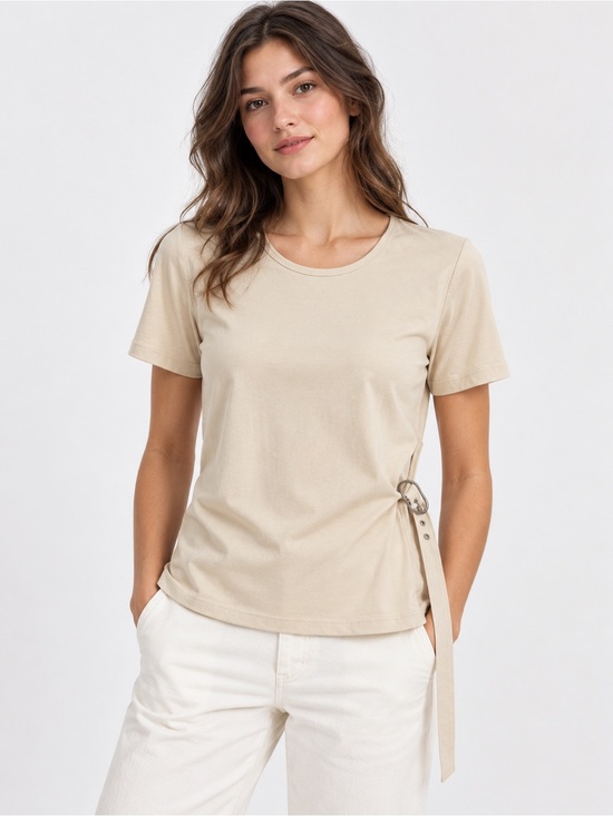 Zara Tops - Zara Beige Side-Tie Short Sleeve Tank